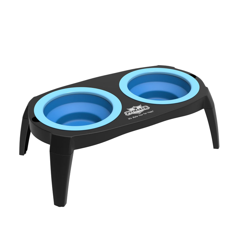 Elevated Pet Bowls Collection with Non Slip Stand for Dogs and Cats-Removeable and Collapsible Silicone Feeder for Food and Water- 16 Oz Each by PETMAKER (Pink) Blue - BeesActive Australia