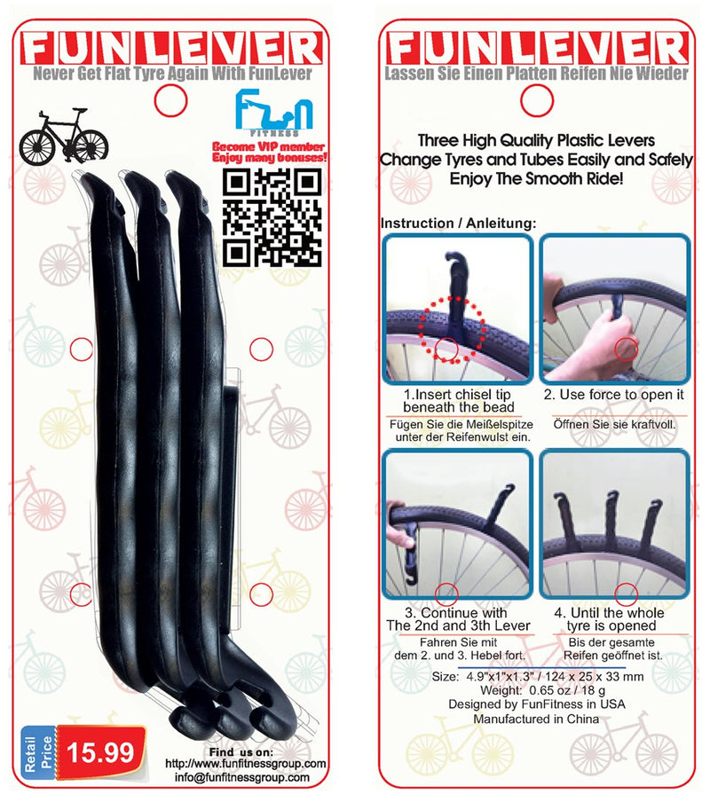 FunFitness Bike Tire Lever - Premium Hardened Plastic Levers to Repair Bicycle Tube - Must Have Tool Kit for Road Bicyclist - Set of 3 Black - BeesActive Australia