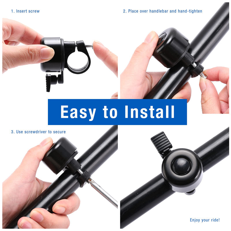 GSM Brands Bike Bell for Bicycle, 2pcs Mini Aluminum, Classic Loud Sound Pack of Two Black Bells Fit Handlebars .87-.89" - BeesActive Australia
