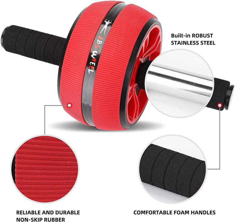 Bssay Ab Roller Wheel, Abs Workout Equipment for Abdominal & Core Strength Training, Exercise Wheels for Home Gym Fitness, Wider Ab Machine with Knee Pad Accessories Red-no resistance rope - BeesActive Australia