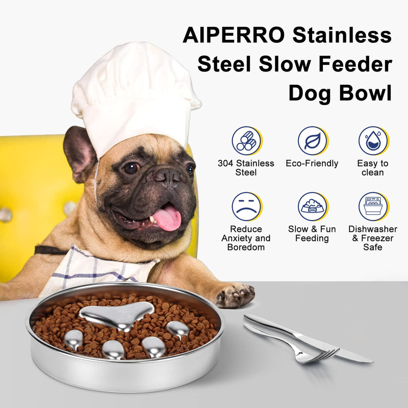 AIPERRO 304 Stainless Steel Slow Feeder Dog Bowls, Metal Dog Food Bowls, Dog Water Bowl for Small & Medium Sized Dogs, Fun Bloat Stop Pet Bowl - BeesActive Australia