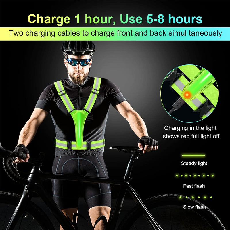 IEVOEA LED Reflective Vest, High Visibility 2 USB Rechargeable Running Lights for Runners, with Adjustable Waist/Shoulder & 3 Modes Reflective Running Gear - BeesActive Australia
