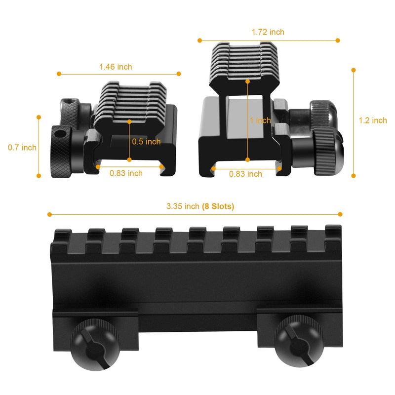 FENTUK Picatinny Riser Mounts, 1 Inch High Profile 8 Slots Picatinny Rail Riser Mount with See Through Design for Scopes Optics Red Dots Sights - 2 Pack - BeesActive Australia