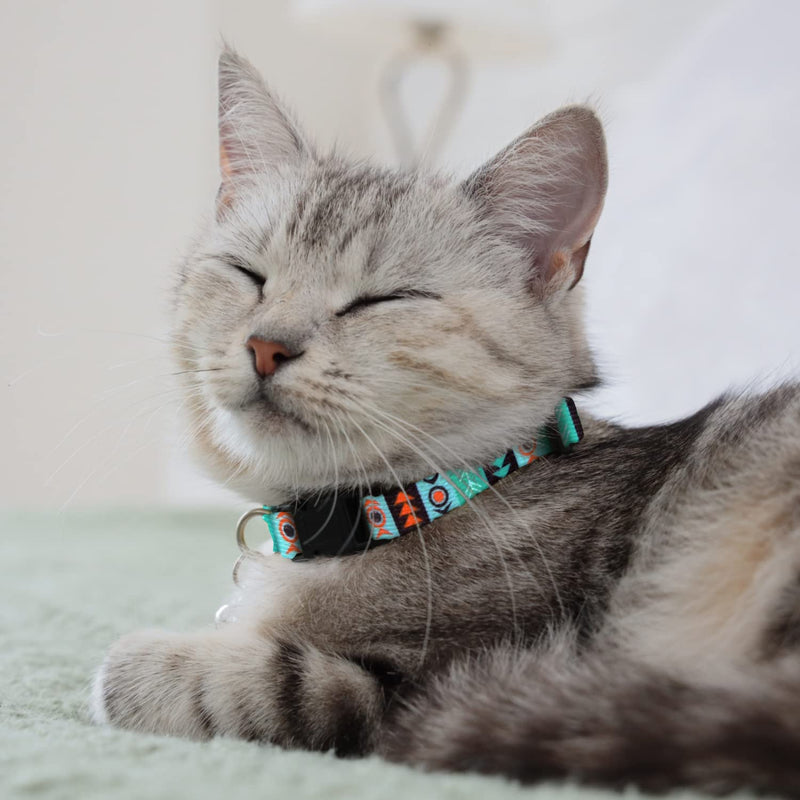 CollarDirect Cat Collar Breakaway Set of 2 PCS Tribal Pattern Aztec Pet Safety Adjustable Kitten Collar with Bell Aztec + Ethnic - BeesActive Australia
