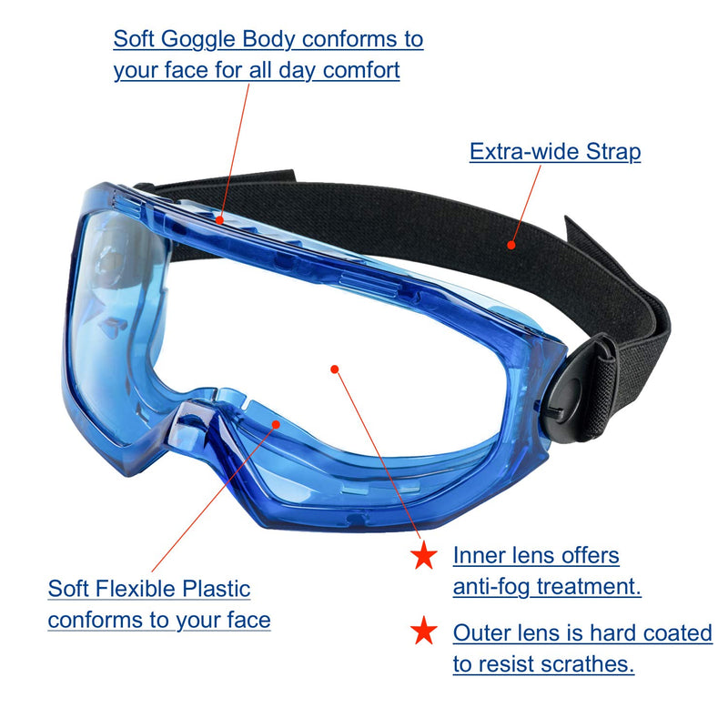 Safety Goggles for Men and Women- KAYGO Eye Protection, KG502B, Anti-Fog, Scratch Resistant, Protective Eyewear, Blue Frame Safety Goggles - BeesActive Australia