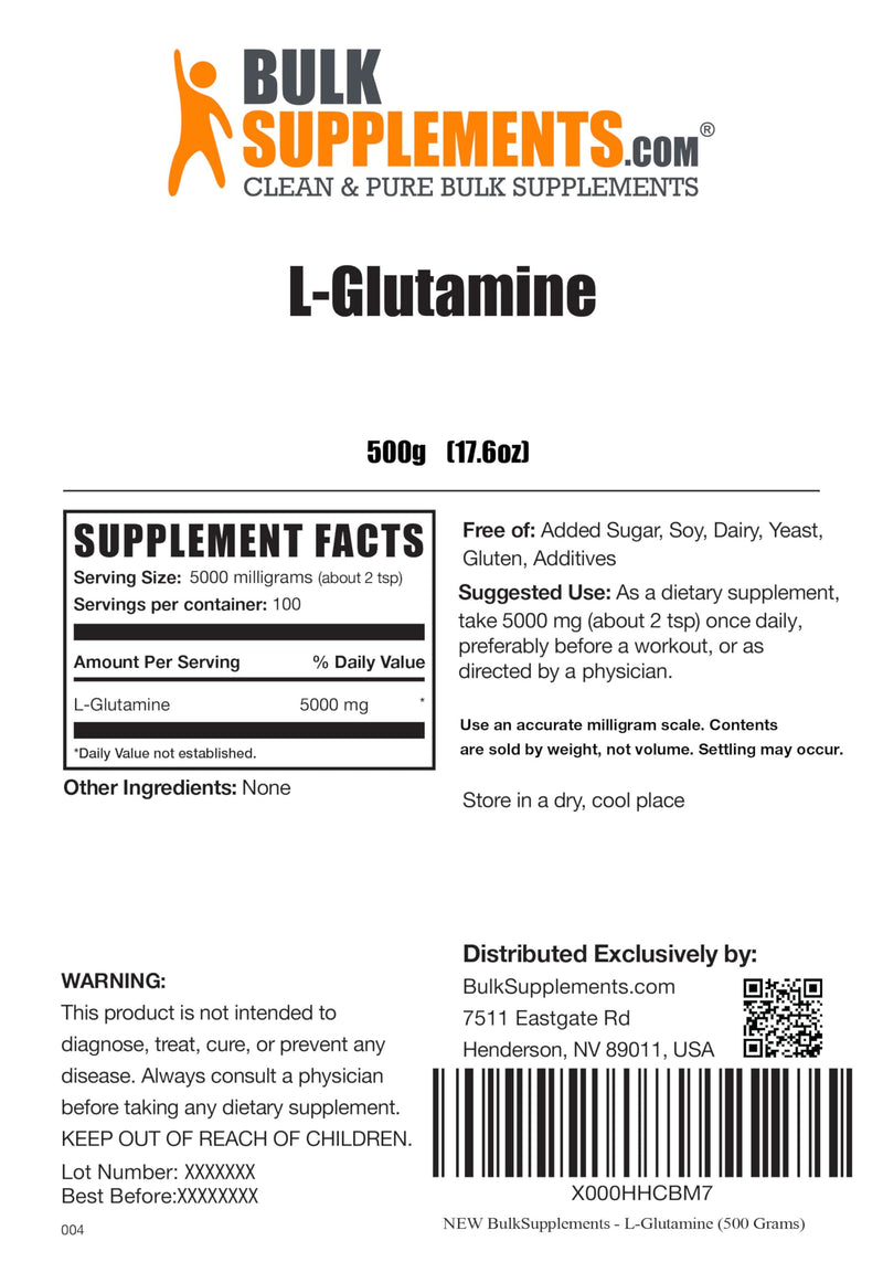 BULKSUPPLEMENTS.COM L-Glutamine Powder - Glutamine Supplement, L Glutamine 5000mg, L Glutamine Powder - Gut Health & Recovery, Unflavored & Gluten Free, 5000mg (5g) per Serving, 500g (1.1 lbs) 1.1 Pound (Pack of 1) - BeesActive Australia