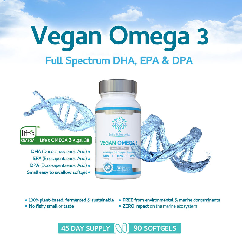 Vegan Omega 3 - Full Spectrum DHA, EPA & DPA - 90 Softgels of Life�s Omega Algal Oil - Sustainable Alternative to Fish & Krill Oil - Ultimate Joint, Heart & Brain Health Supplement - Made in The UK - BeesActive Australia