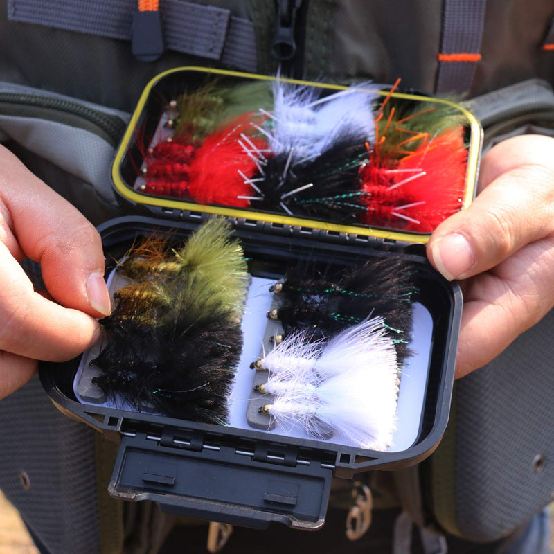 [AUSTRALIA] - Wifreo 30PCS Wooly Bugger Fly Trout Fishing Streamer Assortment with Waterproof Fly Box 