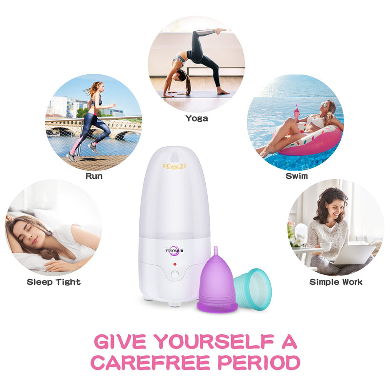 YTYOMUR Menstrual Cup Steamer Sterilizer with 2 Reusable Period Cups, Menstrual Cups Cleaner Wash Kit, One Button Control Automatic High Temperature Steam Sterilization for Women Feminine Hygiene Care - BeesActive Australia