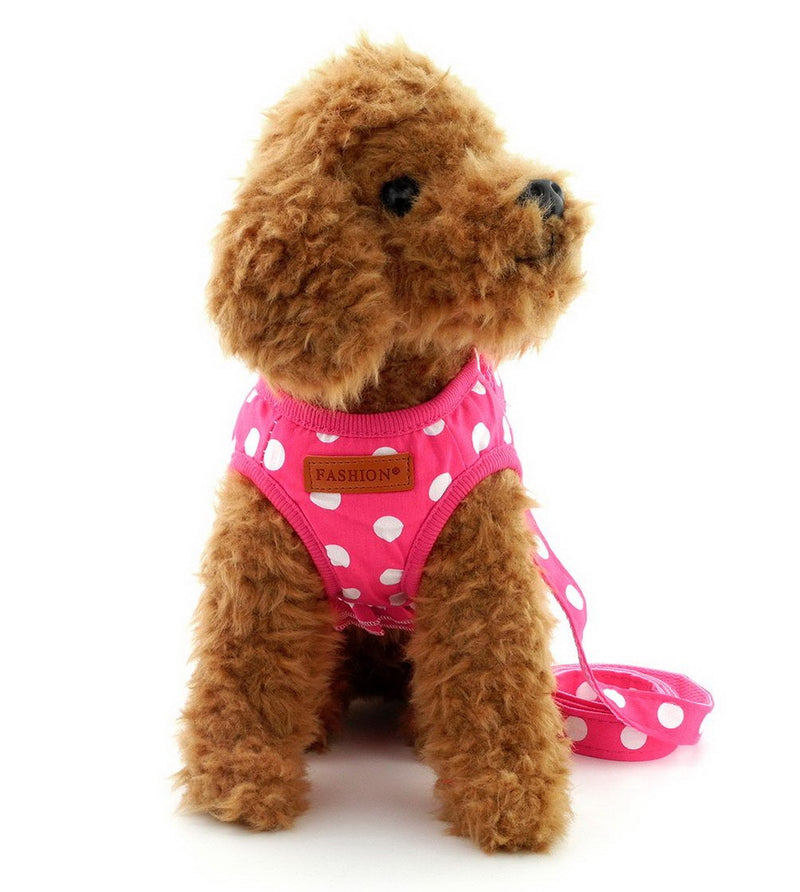 SELMAI Puppy Cat Small Girl Dog Dots Vest Harness Leash Set Mesh Padded No Pull Lead (Size Run Small,Please Check Size Details Carefully Before Purchase) S(Bust: 12.6";for 3-5Lbs) Pink - BeesActive Australia