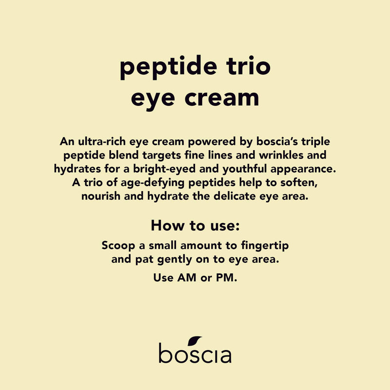 boscia Peptide Trio Eye Cream - Vegan, Cruelty-Free, Natural and Clean Skincare | Age-Defying Eye Cream with Peptide Blend and Organic Botanical Oils, 0.51 fl. Oz - BeesActive Australia