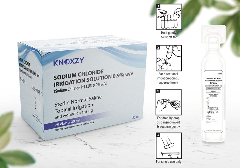 KNOXZY Sterile Saline Pods | Eye Wash | Wound Cleansing | Topical Irrigation | 25 x 20 ml sterile Pods - BeesActive Australia