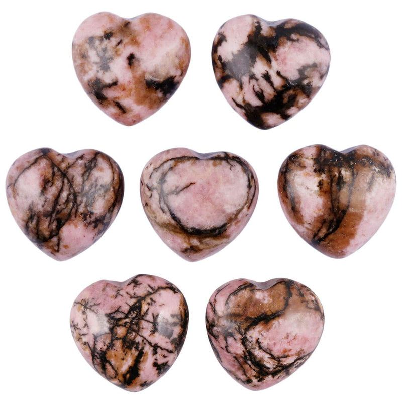 mookaitedecor 10pcs 15mm Natural Rhodonite Heart Shaped Crystal Decorative Worry Stones, Healing Crystal Gift Set, Love Heart Quartz Crystal Pocket Tumblestone Chakra Reiki Desk Decor 0.6 inch long #04-pink and Black - BeesActive Australia