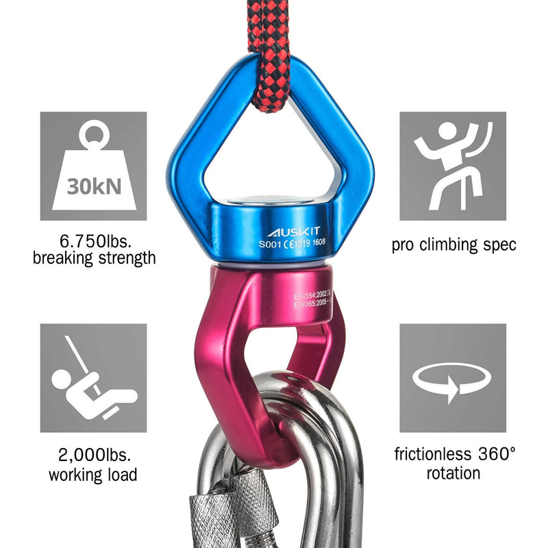 AusKit Swing Swivel, 30 KN Safest Rotational Device Hanging Accessory with Carabiners for Web Tree Swing, Therapy Swing, Aerial Dance, Swing Spinner Hanger, Rock Climbing, Hanging Hammocks Red - BeesActive Australia