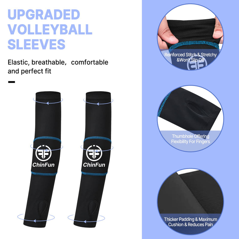 ChinFun Volleyball Arm Sleeves Passing Forearm Sleeves with Protection Pad Volleyball Gear for Youth Girls Women 1 Pair Black & Blue 14" - BeesActive Australia
