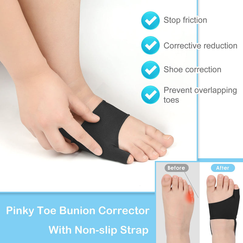 DYKOOK Tailors Bunion Corrector 1Pair Bunionette Sleeves Built-in Gel Pads Silicone Cover Guard With Non-slip Strap to Relief Bunion Pinky Toe Pain, Straighten Bunionette,Overlapping toe(Black-Large) L Black - BeesActive Australia