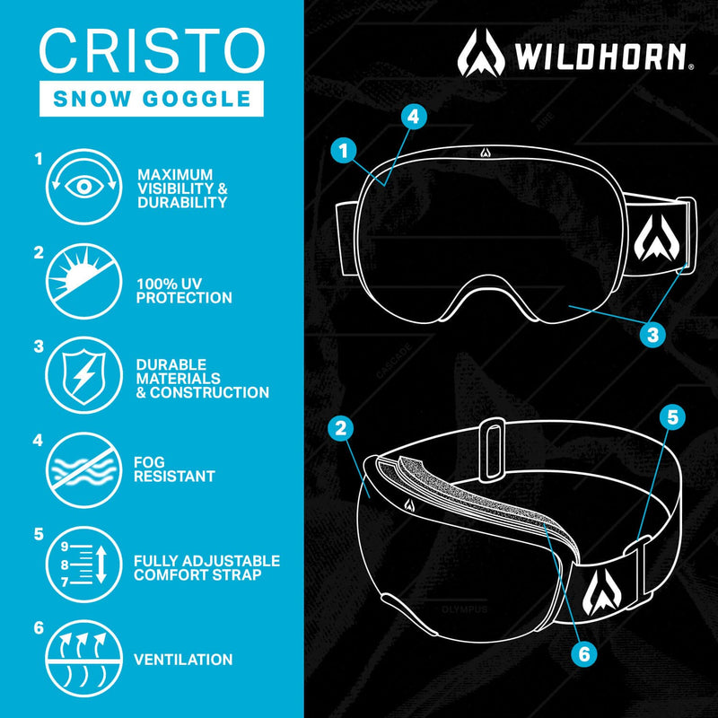 WILDHORN Cristo Ski Goggles - US Ski Team Official Supplier - Snow Goggles for Men, Women & Youth - BeesActive Australia