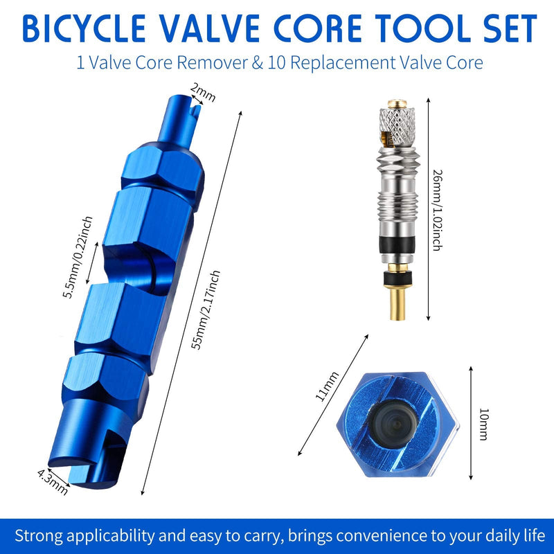 Valve Core Remover Tool Kit Blue Bicycle Valve Core Tightening Tool and 10 Pieces Presta Valve Cores Brass for Bike Bicycle Tire Application - BeesActive Australia