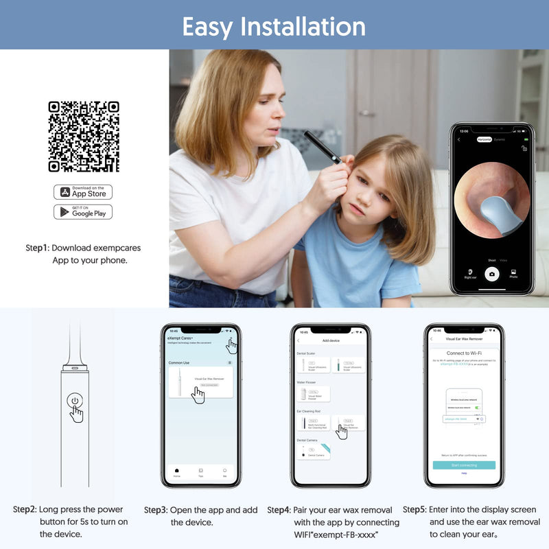 Ear Wax Removal kit Camera - 1920P Wireless Ear Otoscope with 6 LED Lights, Avatar Controls Smart Bud Endoscope Ear Wax Cleaner Tool with Soft Silicone Ear Spoon for iPhone iPad & Android Smart Phones - BeesActive Australia
