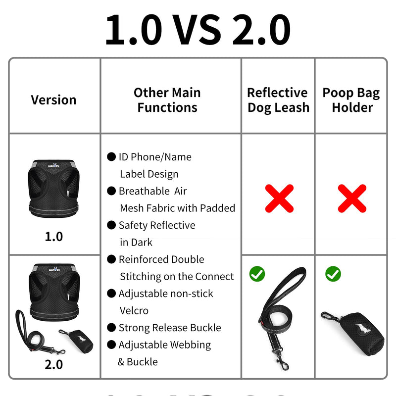 Wakytu Breathable Dog Harness Set with Phone Label, Step-in Adjustable Cat Vest Harness with Leash and Dog Poop Bag Holder, Reflective Dog Vest Harness, Pet Harness for Small Cats up to Large Dogs XS (Chest: 8.5 - 10.5" * Only Kitten) 1.0 Black-No Pull - BeesActive Australia
