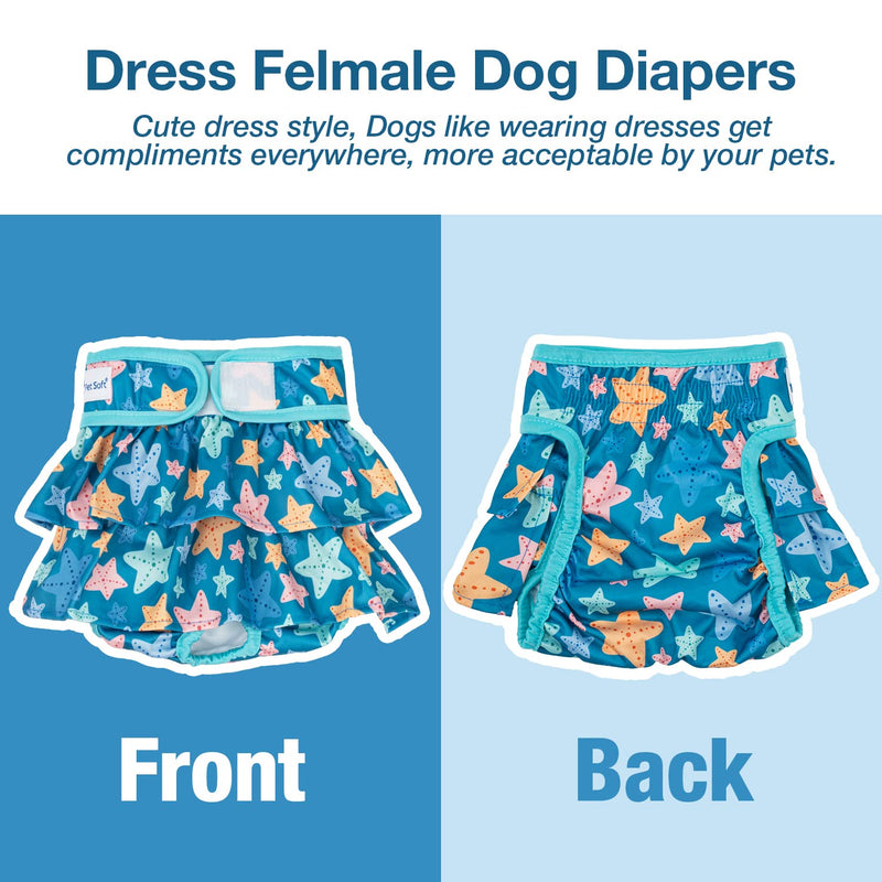 Pet Soft Washable Female Diapers (3 Pack) – Female Dog Diapers, Dress Style Comfort Reusable Doggy Diapers for Girl Dog in Period Heat Ocean X-Small:7''-10'' - BeesActive Australia