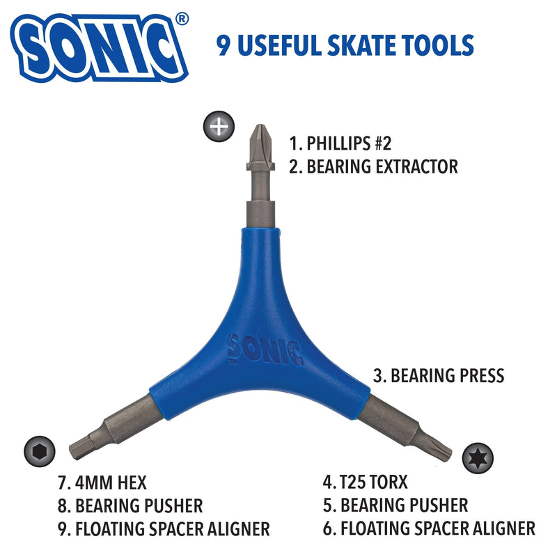 SONIC Pro Inline Skate Tool - 9 Essential Tools - 4 mm Hex and T25 Torx - Bearing Pusher and Extractor - BeesActive Australia