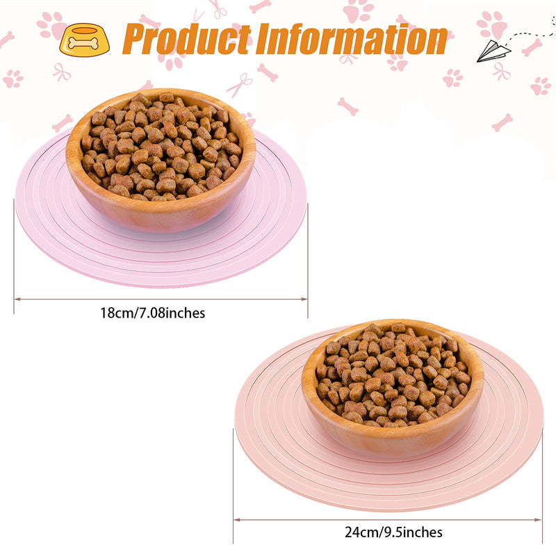 2 Pieces Silicone Pet Food Mat Pet Feeding Mat for Dog and Cat Food Bowl Placemat Preventing Food and Water Overflow Suitable for Medium and Small Pet, 9.5 x 9.5 Inch and 7.1 x 7.1 Inch Pink - BeesActive Australia