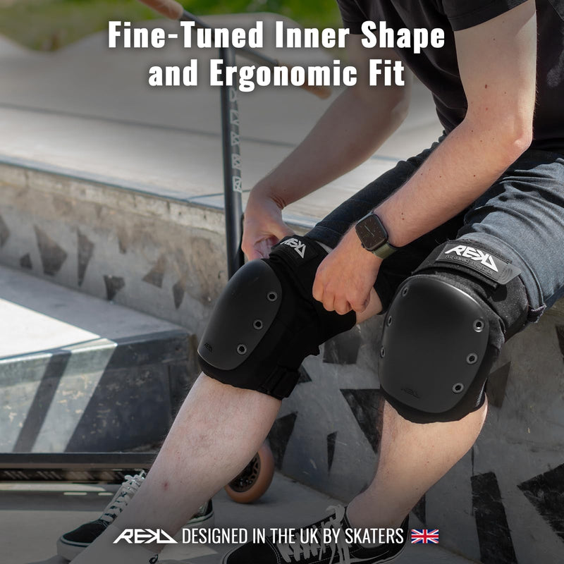 REKD Ramp Knee Pads | Impact Resistant Heavy Duty Neoprene Pads | Set w Adjustable Straps Breathable Material Shock Absorption | Unique Ergonomic Fit for Added Comfort and Safety | Action Sports S Black - BeesActive Australia