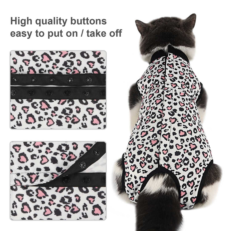 Due Felice Cat Recovery Suit Small Dog Surgical Onesie After Surgery Wear Pet Cone E-Collar Alternative M(Back Length:11.4"/29cm; Chest:14.7"/37cm） Pink Leopard - BeesActive Australia