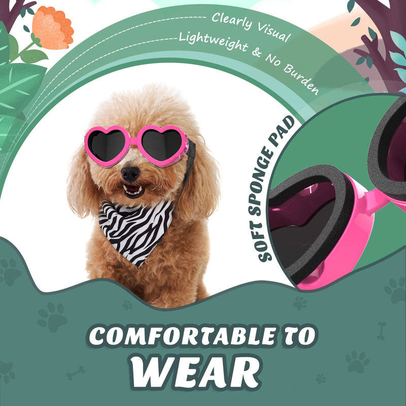 Lewondr Small Dog Sunglasses UV Protection Goggles Eye Wear Protection with Adjustable Strap Doggy Heart Shape Anti-Fog Sunglasses for Pet Dogs Sun Glasses Doggie Windproof Glasses Pink - BeesActive Australia