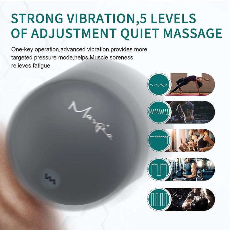 Maxgia 3" Single Massage Ball, 5 Speeds Lacrosse Massage Ball Roller for Trigger Point Therapy, Deep Tissue Massager for Back, Neck, Foot, Myofascial Release, Pain Relief, Muscle Recovery (Gray) Grey - BeesActive Australia