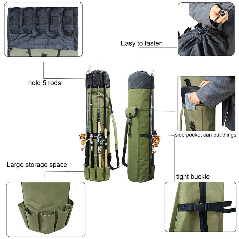 [AUSTRALIA] - Fishing Bag Fishing Rod Reel Case Carrier Holder Fishing Pole Storage Bags Fishing Gear Organizer Travel Carry Case Bag by Shaddock Khaki Green 