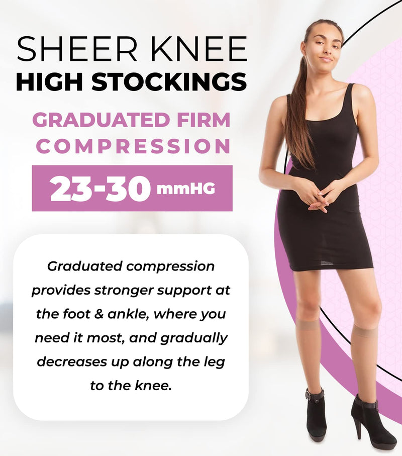 GABRIALLA Sheer Knee High Compression Stockings for Women, Medical Grade Calf Knee Highs, Graduated Firm Compression 23-30 mmHg, Improve Blood Circulation, Prevent & Treat Varicose Veins, Close Toe Medium Beige - BeesActive Australia