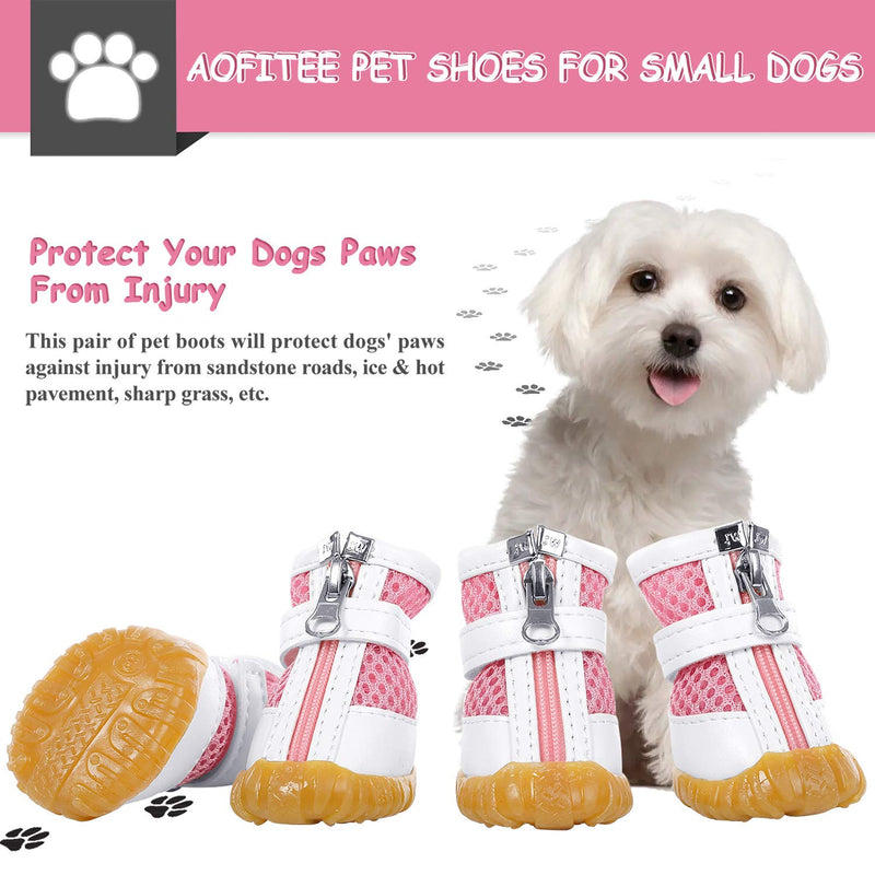 AOFITEE Mesh Dog Shoes Dog Boots, Breathable Dog Shoes for Small Dogs, Waterproof Puppy Booties Sandals with Anti-Slip Sole and Zipper, Dog Shoes for Hot Pavement Durable Pet Paw Protector X-Small (Pack of 4) Pink - BeesActive Australia