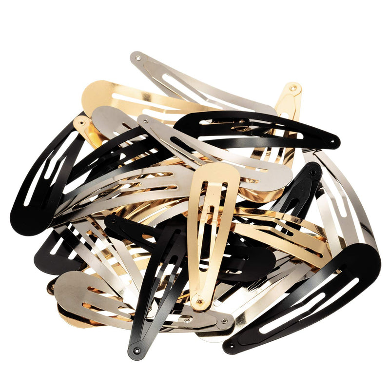 30 Pieces 3.1 Inch Large Metal Snap Hair Clips No Slip Hair Barrettes Girls Women Hair Accessories (Gold, Silver, Black) - BeesActive Australia