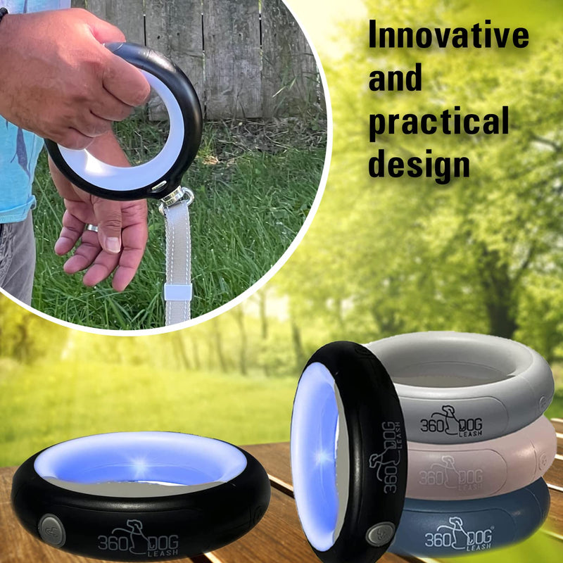 Non Retractable Leash with Flashlight, LED Light, Built-in Poop Bag Compartment –Walking Leash 360° Hands Free, Anti-Slip Handle for Small, Medium & Large Dogs – Tangle Free Heavy Duty Reflective BLACK - BeesActive Australia