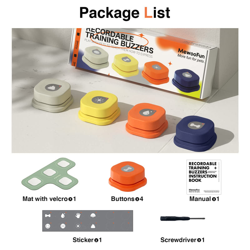 MEWOOFUN Dog Buttons for Communication Recordable Dog Talking Buttons Set Dog Training Speaking Buttons Dog Clicker with Mat & Stickers 4 packs - BeesActive Australia