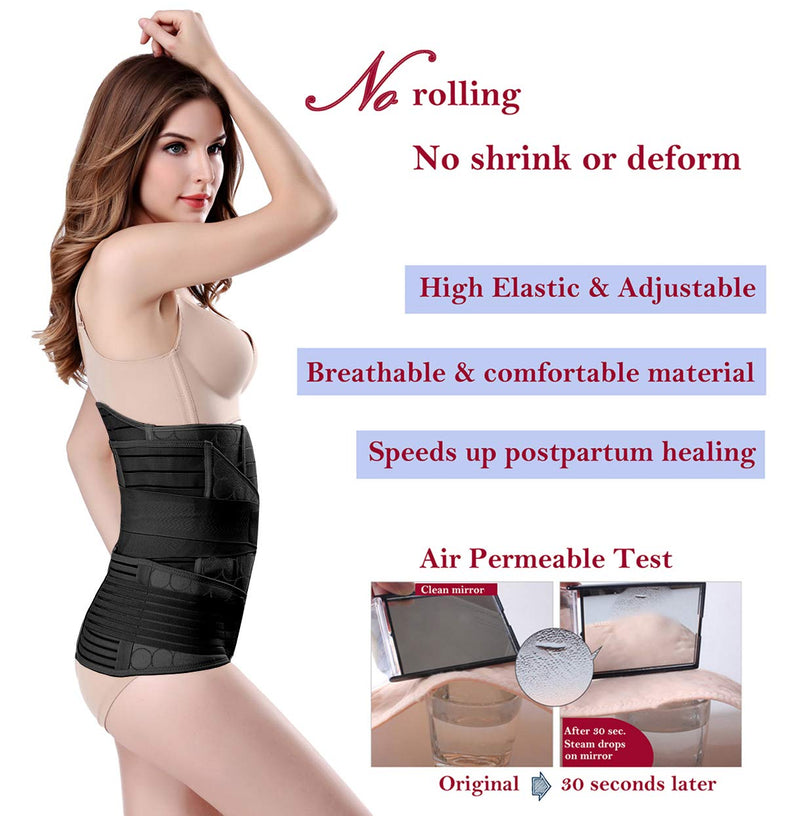 ChongErfei 3 in 1 Postpartum Belly Wrap - Recovery Belly/Waist/Pelvis Belt Black Band,Black One Size One Size (Pack of 1) - BeesActive Australia