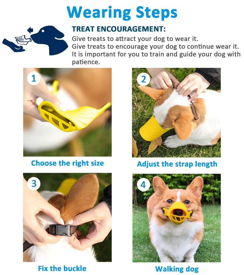 Dog Muzzle, Soft Duck Silicone Mouth Cover with Adjustable Strap for Small Medium Dogs, Best to Prevent Barking, Biting, and Chewing XL Yellow - BeesActive Australia