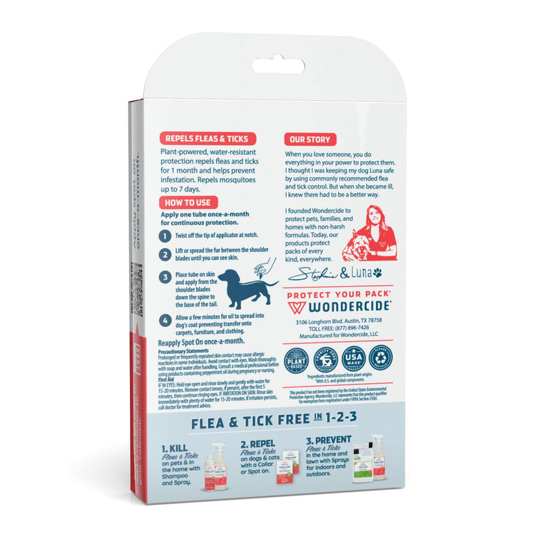 Wondercide - Flea and Tick Dog Spot On - Flea, Tick, and Mosquito Repellent, Prevention for Dogs with Natural Essential Oils - Pet and Family Safe Up to 3 Months Protection - Large 3 Tubes of 0.17 oz - BeesActive Australia