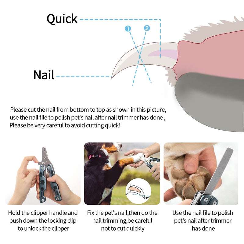 Dog Nail Clippers, Foldable Multifunctional 4 In1 Pet Nail Trimmers with Nail File, Grooming Comb. Ergonomic Handle with Safety Guard to Avoid Over Cutting - Professional Grooming Tool for Pets - BeesActive Australia