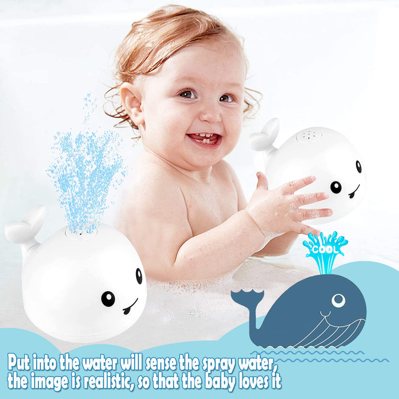 VI AI Baby Bath Toys, Whale Induction Spray Water Toy with LED Light Up, Sprinkler Toy for Baby Kids Toddler Infant Whale Bathtub Toy - White - BeesActive Australia
