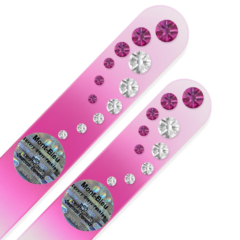 Crystal Glass Nail File - Mont Bleu Set of 2 Glass Nail Files hand decorated with crystals from Swarovski - Handmade gifts - Feels great on your nails - Washable Nail Files - Gifts for women Fuchsia - Crystal - BeesActive Australia