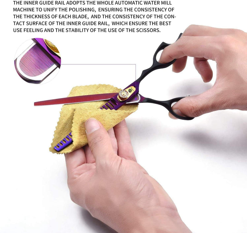 Purple Dragon Professional 7.0/8.0 inch Pet Grooming Hair Cutting Scissor and 6.75/8.0 inch Dog Chunker Shear - Japan 440C Stainless Steel for Pet Groomer or Family DIY Use Chunker scissor - BeesActive Australia
