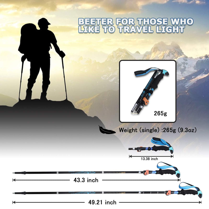 Aneagle Paceleader Trekking Poles Collapsible - 2pc Pack Adjustable Hiking Poles Strong Lightweight Aluminum 7075 Folding Walking Sticks Quick Flip-Lock with Eva Handles and Padded Strap for Hiking Blue - BeesActive Australia