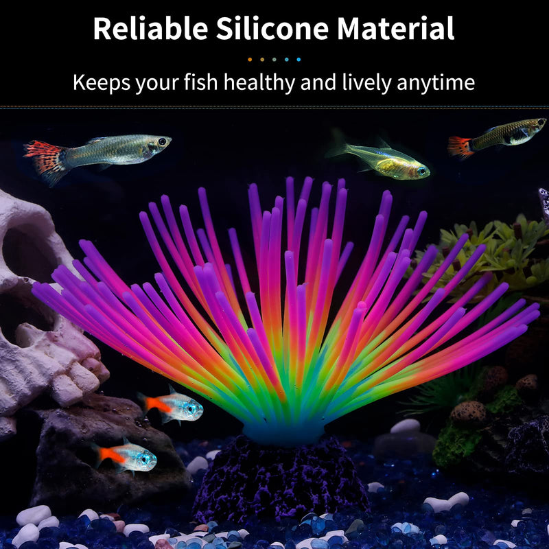 Uniclife Aquarium Imitative Rainbow Sea Urchin Ball Artificial Silicone Ornament with Glowing Effect for Fish Tank Landscape Decoration Rainbow/Green/Blue - BeesActive Australia