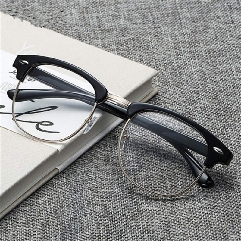 LNTICB� Blue Light Blocking Glasses Computer Reading Glasses Retro Eyeglasses Frame Anti UV Transparent Lens Anti Eye Fatigue Lightweight Fashion Professional Unisex for Smartphone Screens Computer TV Silver Black - BeesActive Australia