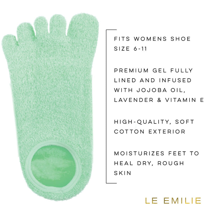 LE EMILIE 5 Toe Moisturizing Gel Socks | Perfect for Healing Dry Cracked Heels and Feet | Infused with an Aromatherapy Blend of Lavender and Jojoba Oil | 1 Pair, Seafoam Green - BeesActive Australia