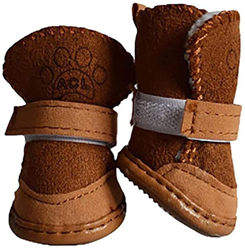 GabeFish Puppy Cute Cozy Warm Anti Slip Winter Boots for Small Medium Dogs Pets Cats Thicken Fleece Snow Shoes Label: 5 (Weight: 12lb) Brown - BeesActive Australia