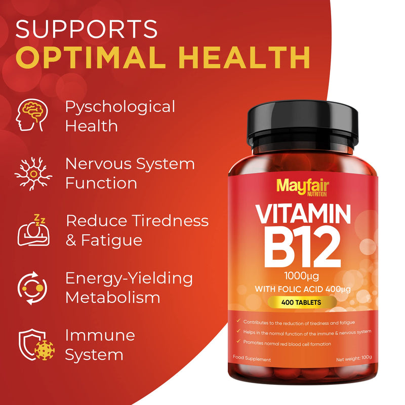 Vitamin B12 Supplements with Folic Acid - 200 Tablets of 1000mcg Vegan B12 - Non-GMO & Gluten-Free - Made in UK - BeesActive Australia